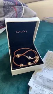 NWT 626 PANDORA on the Brown leather Bracelet & 7 prices of charm