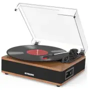 Vinyl Record Player Bluetooth Turntable with Built in Stereo Walnut Wood
