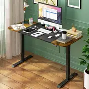 Advwin Electric Standing Desk Adjustable Height Ergonomic Sit Stand up Desk with Memory Lifting 140cm Black+Walnut Splice Board Table Top+Black Frame