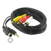 25' 4 Pin S-Video 3.5mm Audio to 3 RCA PC to TV Cable