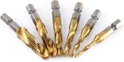 6Pcs 1/4 Hex Shank Screw Tap,M3-M10 Hss Spiral Thread Drill Bits, Coated Composite Drilling Screw Tapping Bits Tool Set Kit