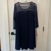 Nina Leonard Navy Dress. Size XL. Polyester/Spandex. 3/4 Sleeve.