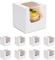 50 Pcs White Cupcake Boxes, Translucent Paper Cupcake Boxes, Cupcake Boxes with Window, Small Dessert Box with Inner Tray, Individual Cupcake Containers, for Wedding, Birthday Party etc