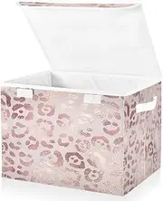 [MNSRUU] Storage Boxes with Lids, Rose Gold Leopard Print Pink Large Storage Basket Organizer Shelves Cube Bin Toy Clothes Underbed