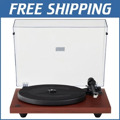 Elegant Mahogany Bluetooth Turntable with Low Vibration Motor & Built-in Preamp