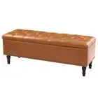cozyman Storage Bench 18.3" H X 17.1" W, Wood Frame Flip Top Faux Leather Brown