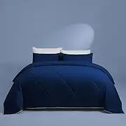 tohrisa Summer Quilt Queen Size - Lightweight Cooling Comforter for Hot Sleepers Reversible Silky Cooling Blanket for Night Sweats 3 Pieces Coverlet with 2 Pillowcases, 90"x96" Dark Blue/Blue