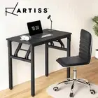 Artiss Computer Desk Office Chair PU Leather Set Foldable Home Study Table Black