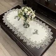 Coffee Table Cloth for Living Room Center Table Doilies Embroidery Lace Tablecloth Home Dining Coffee Table Cover Centerpiece Decor 19.7×43.3 Inch Oval,Grey Lace