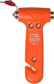 Swiss Safe 5-in-1 Car Safety Hammer: Emergency Escape Tool with Car Window Breaker and Seatbelt Cutter for First Responders and Roadside Safety Kits