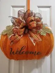 Elegant Fall Deco Mesh "WELCOME" Pumpkin Wreath - Autumn - Fall Wreath