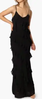 Petal & Pup Long Black Ruffle Dress With Spaghetti Straps Size M Retail $109