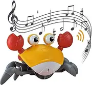 Crawling Crab Baby Toy with Music LED Light Up for Kids, Toddler Interactive Learning Development Toy with Automatically Avoid Obstacles, Moving Toy for Boys Girls Yellow