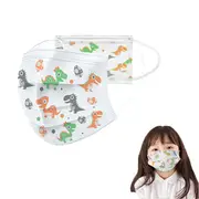 Catzon 50Pcs Cartoon Kids Disposable 3 Ply Face Mask Breathable & Comfortable Anti Dust-White Dinosaur