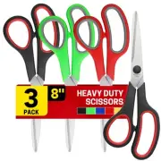 3-Pack 8" All Purpose Heavy Duty Scissors with Ultra Sharp Blades Ergonomic C...