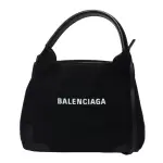 【BALENCIAGA 巴黎世家】經典NAVY系列帆布牛皮飾邊手提/斜背包(XS-黑色390346-AQ38N-1000)