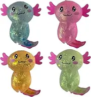 Stress Toys 4Pcs 4 x 3 Inch Glitter Axolotl Squeeze Toys Adorable Axolotl Toy Soft Stress Relief Toy Stretchy Fidget for Kids & Adults Party, Birthday Gifts