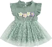 [allshope] Toddler Baby Girl Dress Tulle Patchwork Floral Print Ruffle Sleeve Mock Neck Dresses Cute Infant Clothes Summer Outfit