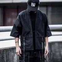 在飛比找蝦皮購物優惠-Techwear 和服賽博朋克風格黑色日本和服男士