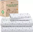 Printed Queen Size Bed Sheet Set, 100% Organic Cotton Percale Sheets, Deep Pocke