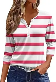 [Valtorixia] 3/4 Length Sleeve Women Henley V Neck Tops Casual Length Button Down Shirt Floral Print Blouses Plus Size Trendy Comfy Tees (color-b-17,Medium)