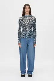 Plumage Long Sleeve Top in Steel Plumage Print - CAMILLA AND MARCÆ C&M