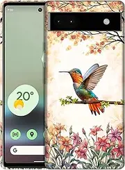 [SuzaCase] Back Case for Google Pixel 6A 5G, Google Pixel 6A 5G Case with Stylish Humming Bird Floral Design Printed Cute, Sleek Durable Hardshell Protective Phone Case/Cover for Pixel 6A 5G