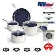 Induction-Compatible Durable Duralon Ceramic Cookware Set - 7 pc Vanilla Cream