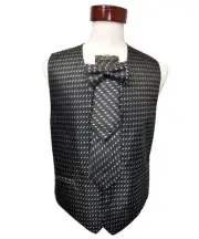 Men's black color vest with metallic white paisley pattern size ( S )