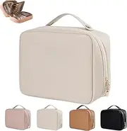 [Hatlyhsbza] Consulbefor Bag - Toiletry Cosmetics Bag Consulbefor, Multi-Compartment Toiletry Cosmetics Bag, Pu Leather Portable Storage Bag, Large Capacity Travel Cosmetic Bag (White)