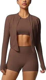 [AGYMNX] 3 Piece Workout Sets for Women High Waisted Seamless Shorts Crop Top Jacket Gym Yoga Outfit Stretchy Sports Bra Set