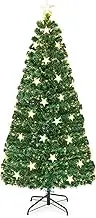 Costway 1.8M Pre-Lit Christmas Tree, Artificial Xmas Tree with 230 Branch Tips, 30 Warm White Star Lights, Fiber Optics & 8 Lighting Modes, Holiday Decoration Tree for Home, Shop & Carnival, Green