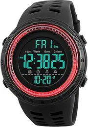 [Tonnier] Watch Mens Outdoor Sports Watches Multifunction Digital LED Military Dual Time Back Light Stopwatch Waterproof Wristwatches for Man with PU Band