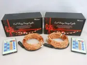 2PK Mxsaver Fairy LED Copper Wire String Lights Warm White 66ft 200 Led W/Remote