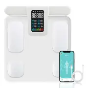8 Electrode Body Fat Scale Bluetooth Weight Fat Percentage on Diets weight Loss Type C power Rechargeable with Retractable Handle Christmas Gift COL White
