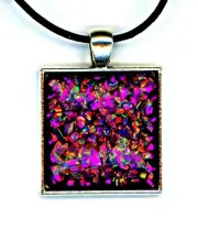 silver OPAL PENDANT, mosaic Necklace, leather cord, flashing color play