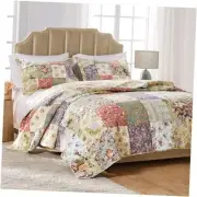 Blooming Prairie 100% Cotton Authentic Patchwork Reversible Quilt Set,