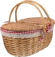 Rustic Picnic Basket with Lid and Handles Woven Wicker Storage Basket for Outdoor Events Rustic Style Picnic Organizer Durable Design for Weddings Banquets