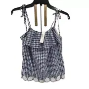 J.Crew Women's Blue Plaid Ruffle Tie Shoulder Sleeveless Blouse Size 0