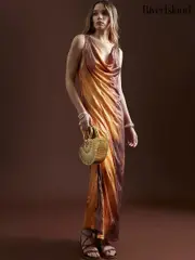 River Island Orange Crinkle Ombre Midi Dress (F99470) | $111