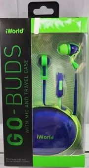 iWorld Go-Buds, In-line Mic w/Travel Case, Noise Isolating/Tangle Free Cord, NIB
