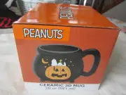 PEANUTS SNOOPY Black Kettle PUMPKIN 20 OZ CERAMIC 3D MUG CUP NEW Halloween