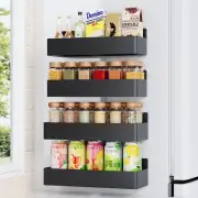 4Pack Black Magnetic Spice Rack For Refrigerator Kitchen Organizer Storage Shelf