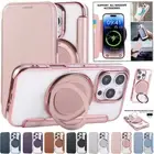 For iPhone 16e 16 15 14 13 12 Pro Max Magsafe Leather Wallet Case Rotating Cover