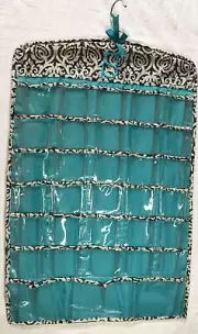 RAYMOND WAITES HANGING JEWELRY ORGANIZER INITIAL S TURQUOISE BLACK 66 POCKET NWT