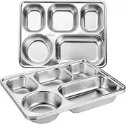 3 PackStainless Steel Divided Dinner Tray 5 Sections Lunch Container Rectangular Divided Food Serving Plates for Adults Camping (3)