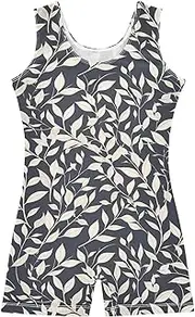 [FRODOTGV] Art Leaves Grey Gymnastics Leotards for Girls Cute Tumbling Dance Outfit for Dancewear, Tumbling Class, Swimming