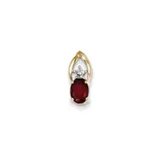 14K Yellow Gold Real Diamond and Garnet Oval Pendant