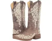 Corral Women's Crater Bone Embroidery Brown Square Toe Boots (A2663-LD) 7.5 M