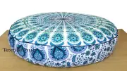 New Blue Peacock Floor Cushion Indian Vintage Cotton Pouf Seating Cover Pet Bed